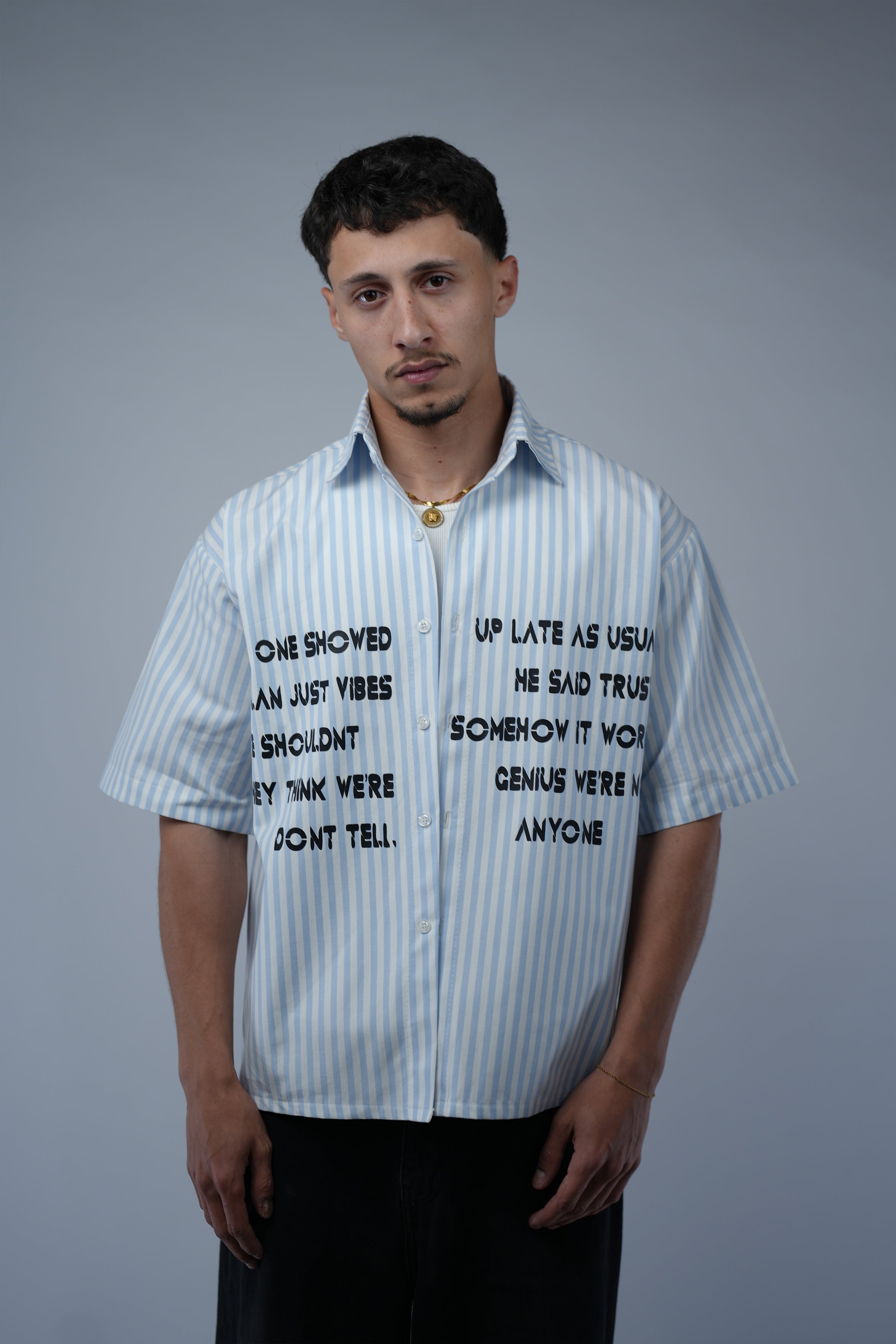 Blue Striped Boxy Fit Shirt.