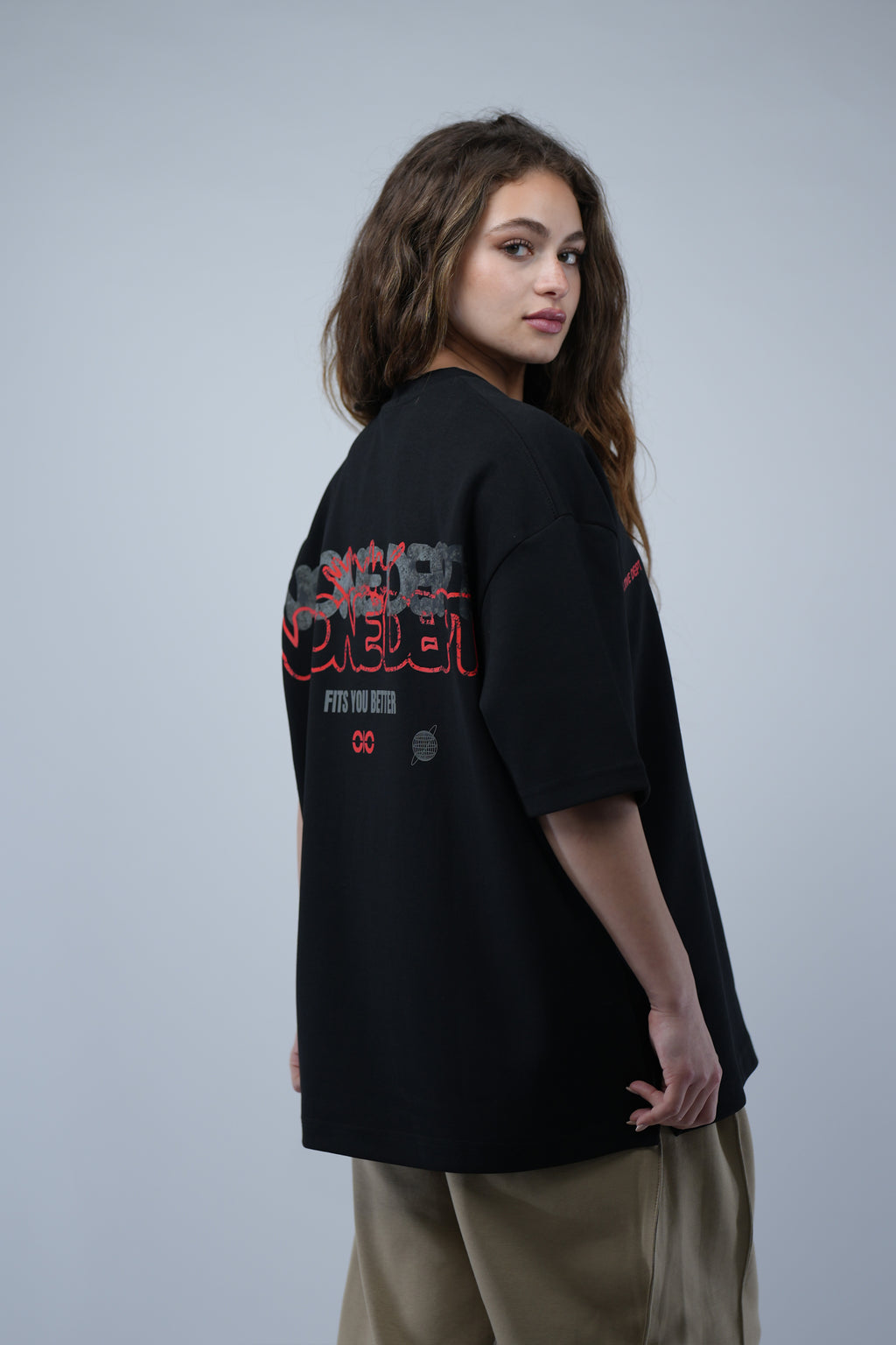 Black Oversized Printed Tee