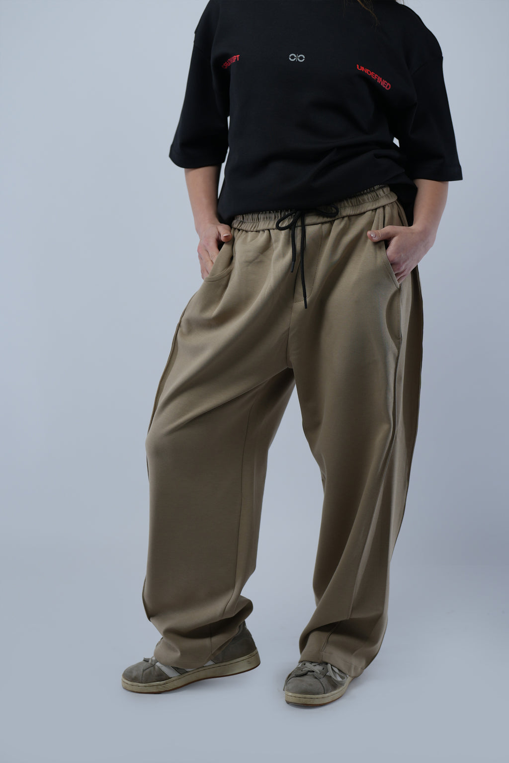 Beige Side Cut Wide Leg Sweatpants