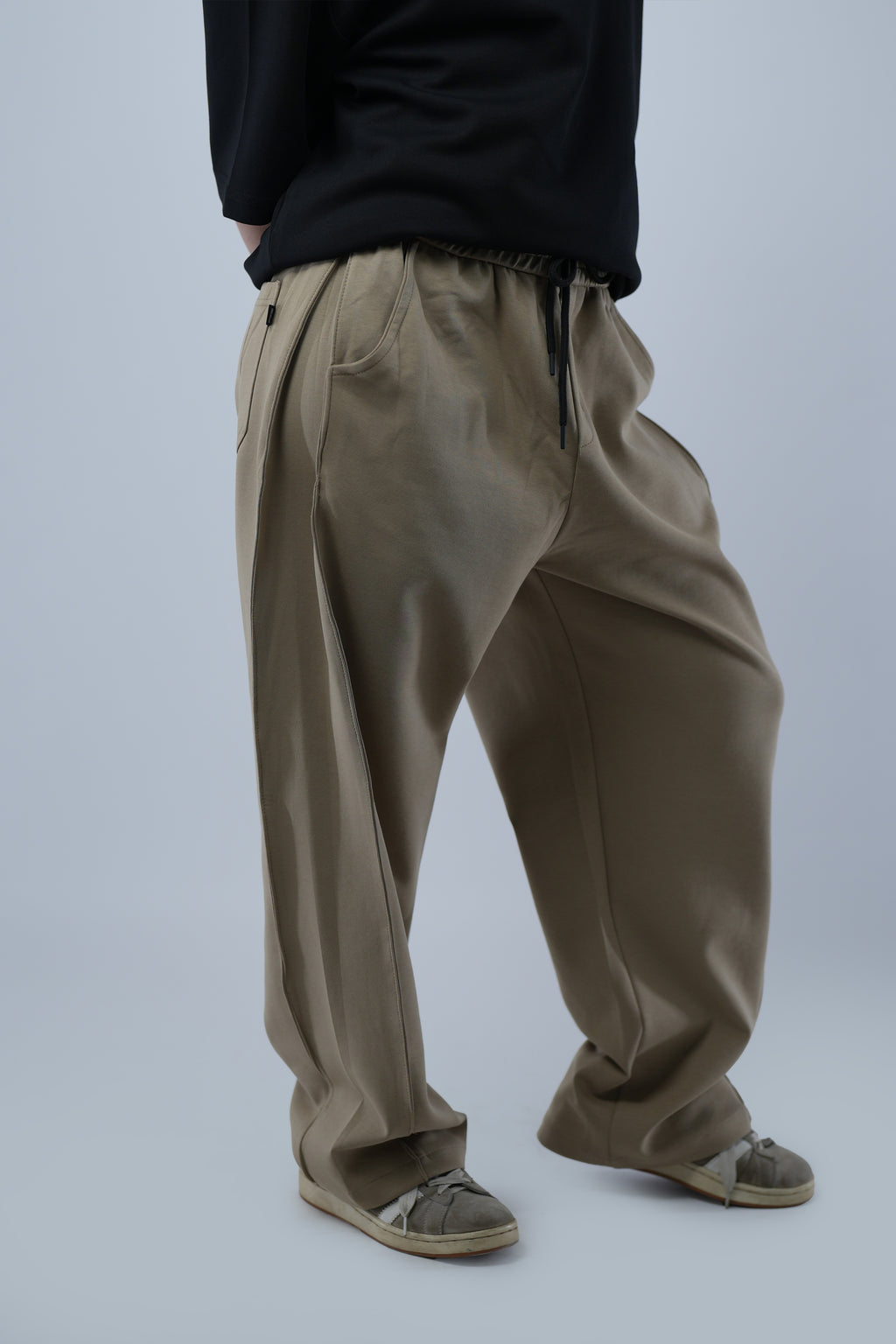 Beige Side Cut Wide Leg Sweatpants