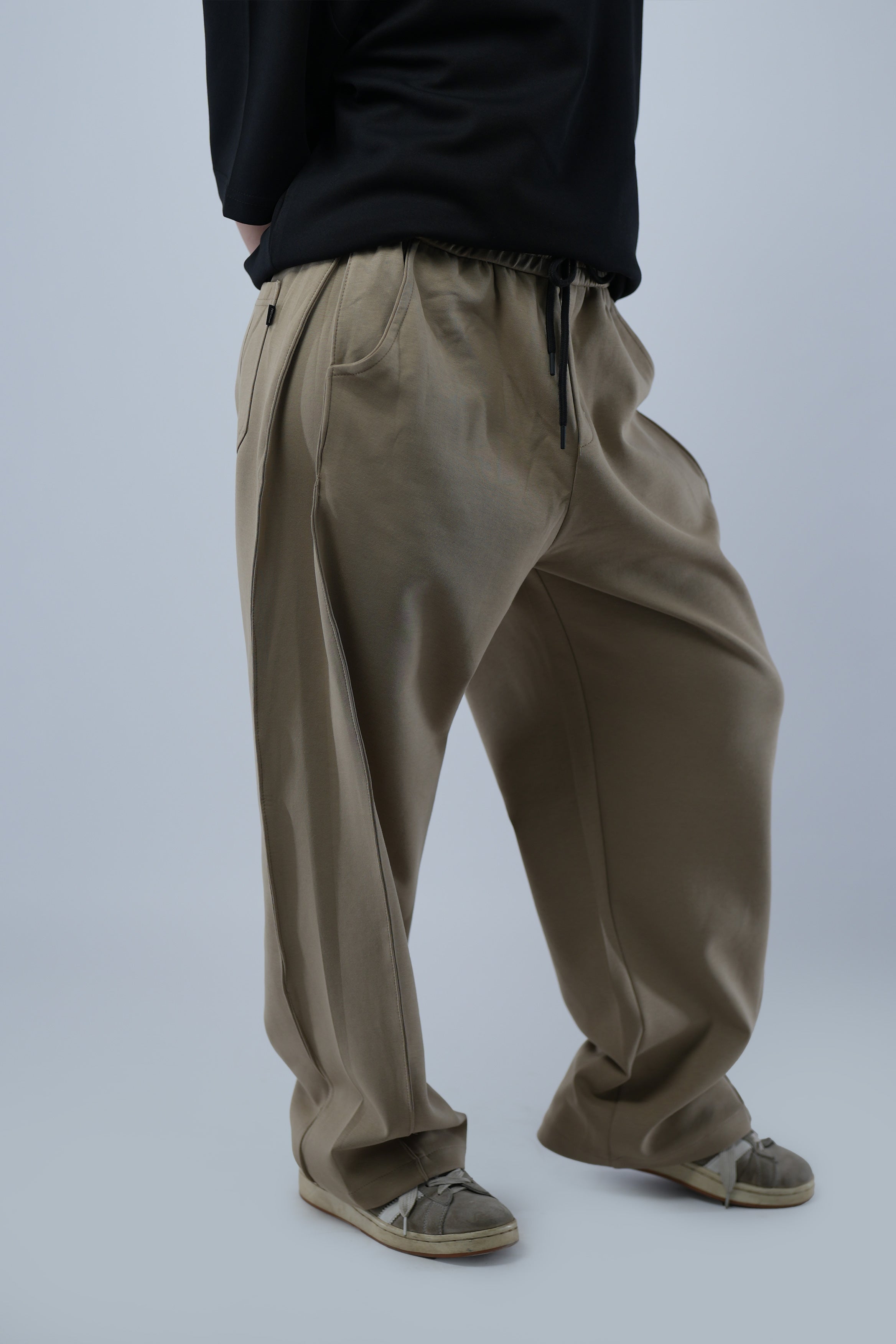Beige Side Cut Wide Leg Sweatpants