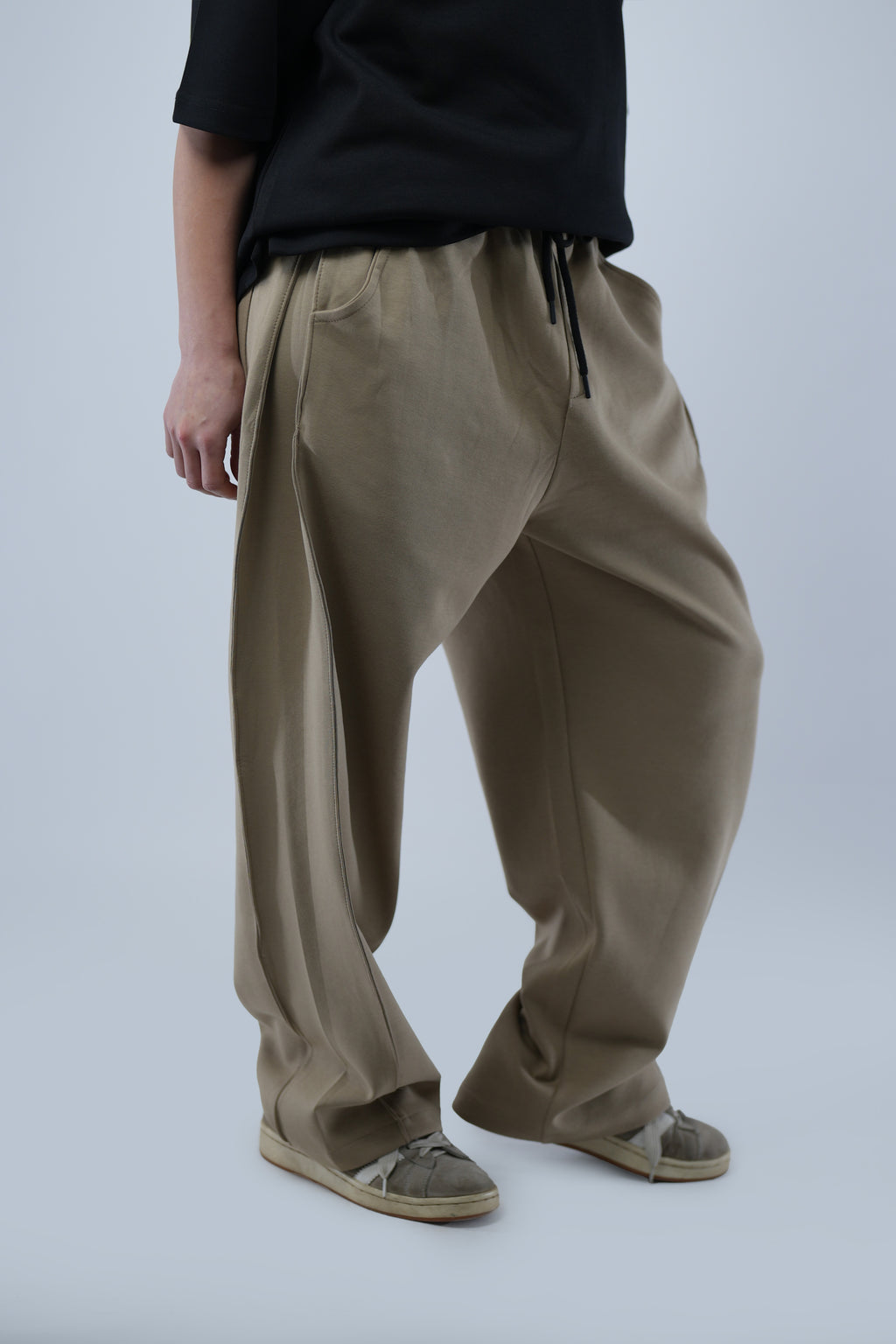 Beige Side Cut Wide Leg Sweatpants