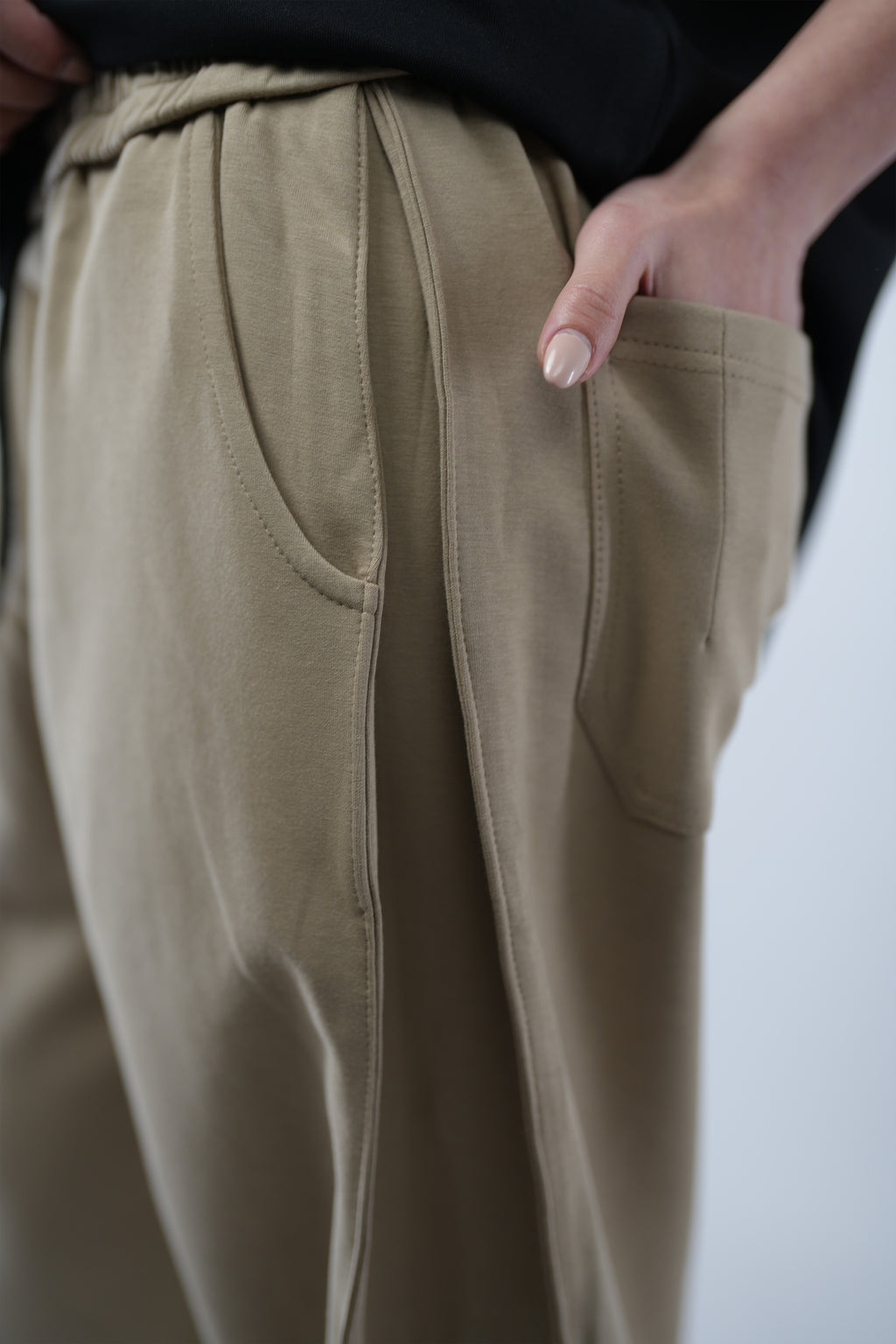 Beige Side Cut Wide Leg Sweatpants