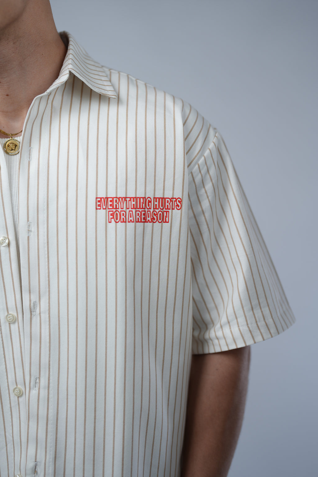Beige Striped Boxy Fit Shirt.