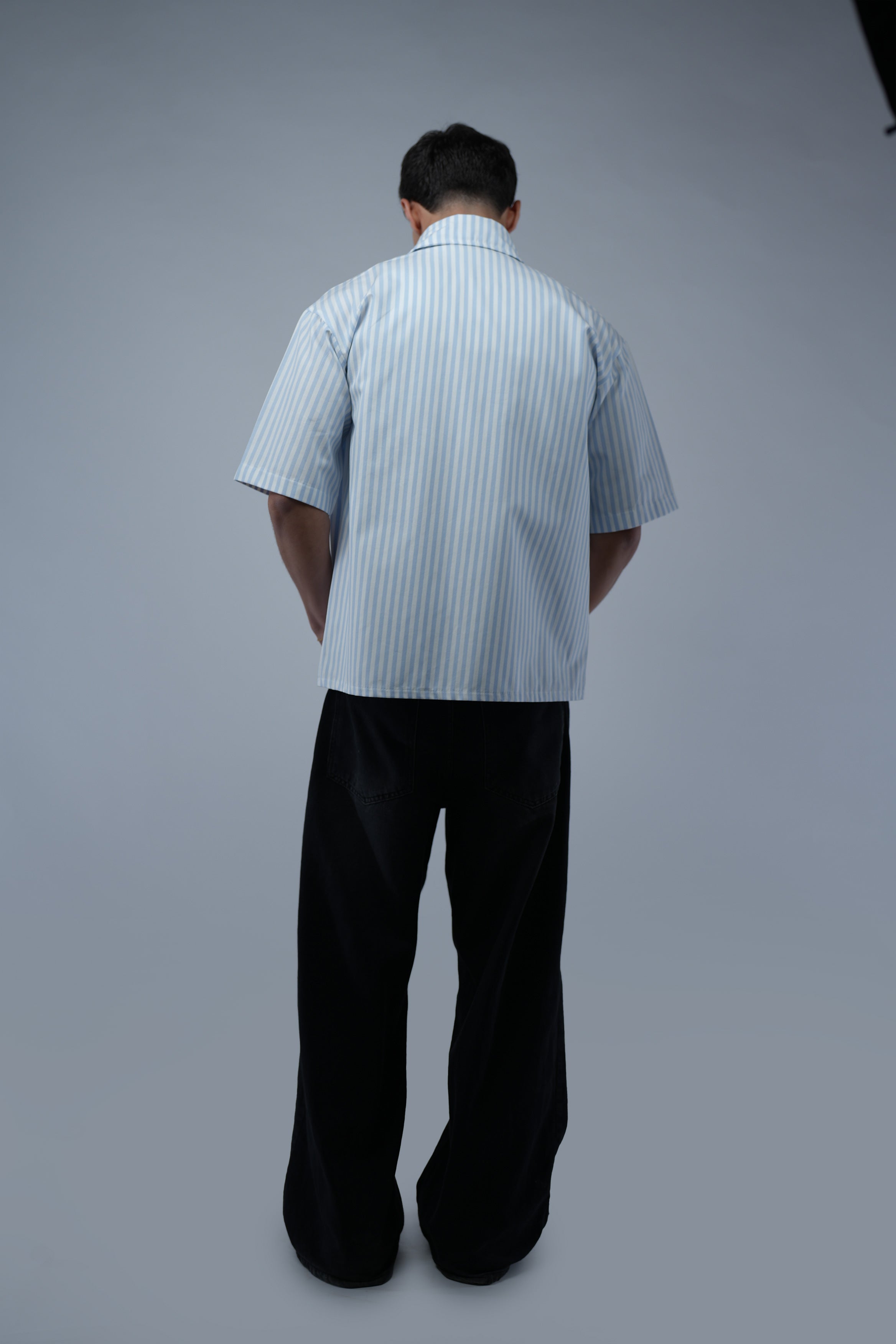 Blue Striped Boxy Fit Shirt.