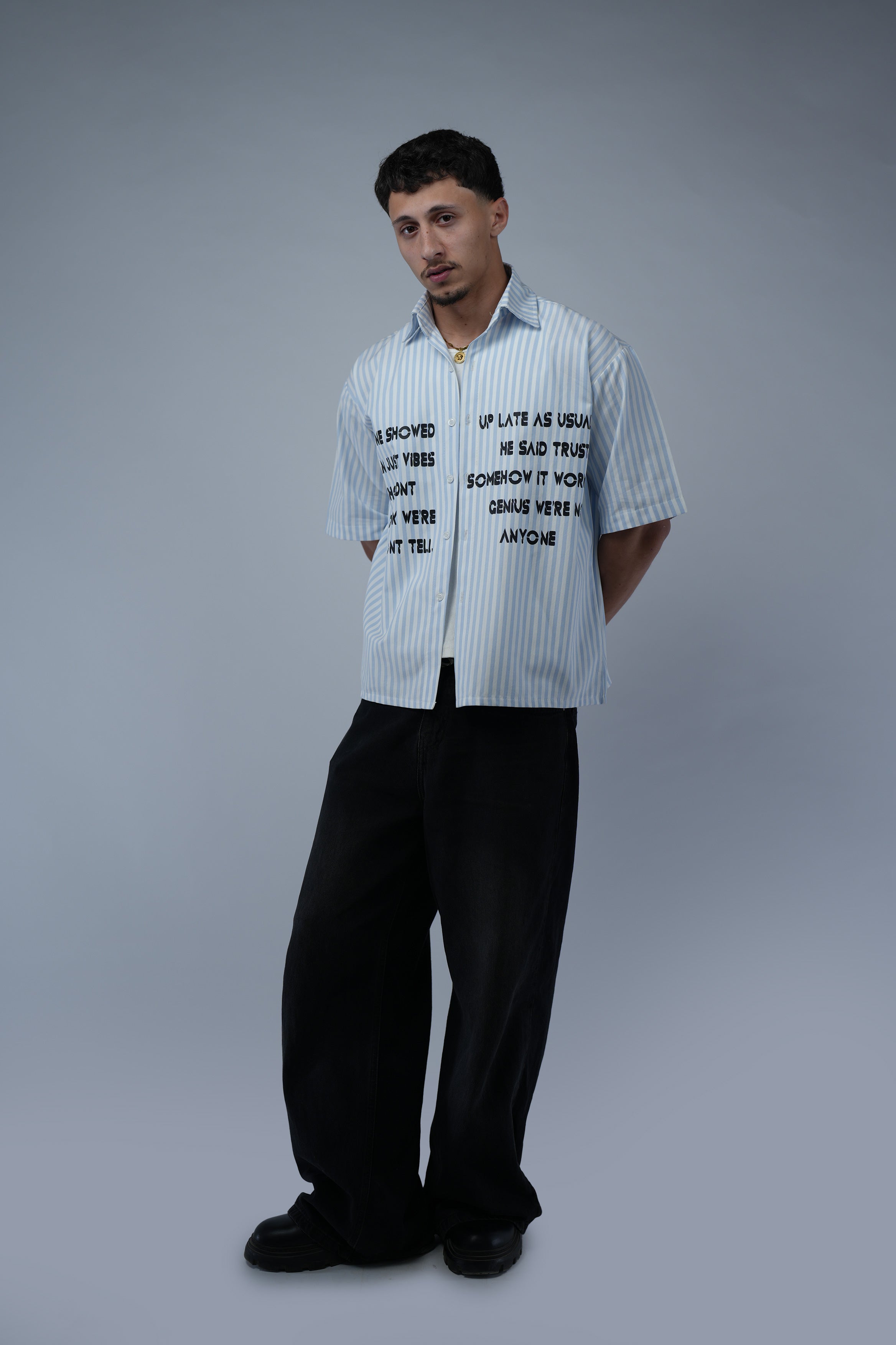 Blue Striped Boxy Fit Shirt.