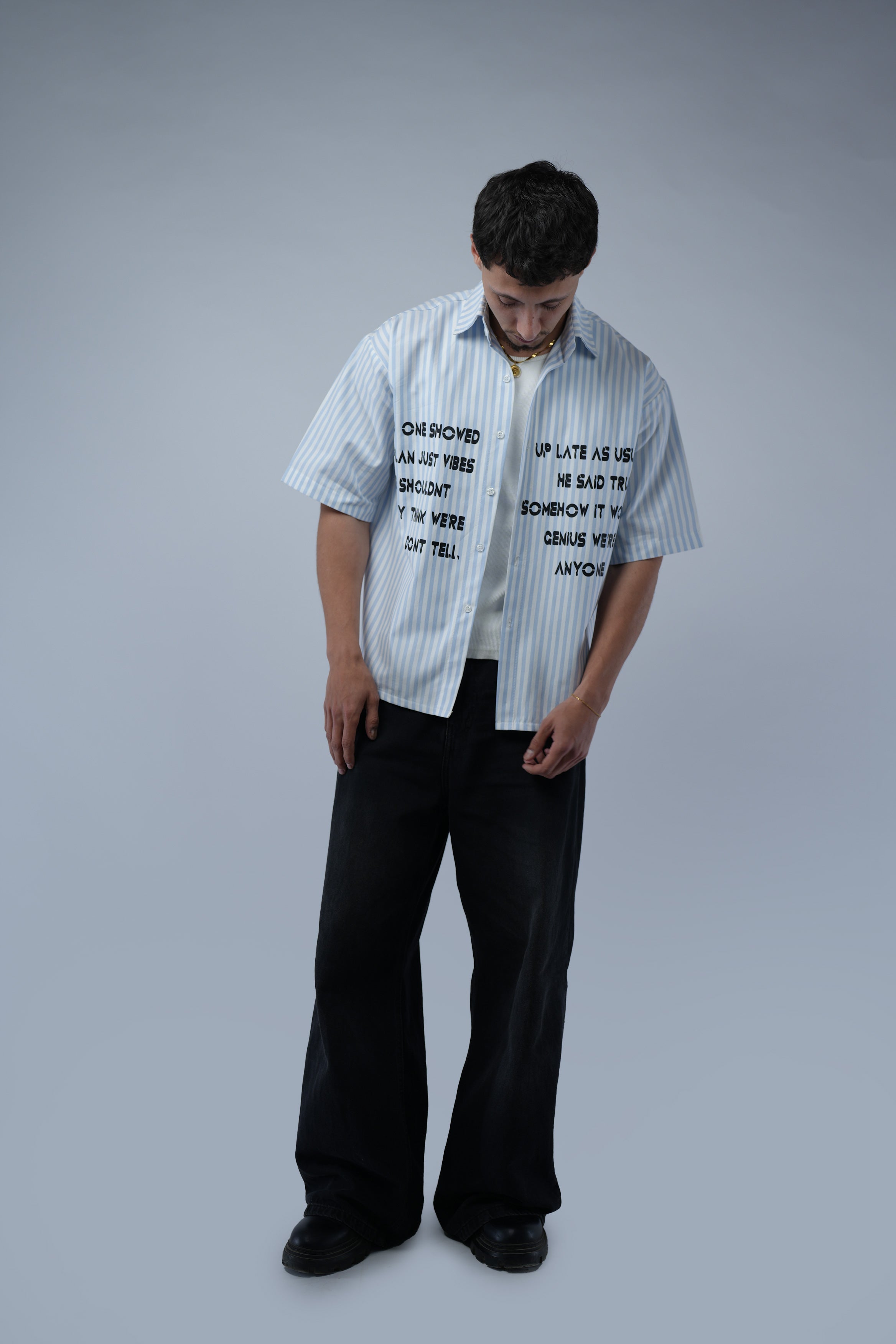 Blue Striped Boxy Fit Shirt.