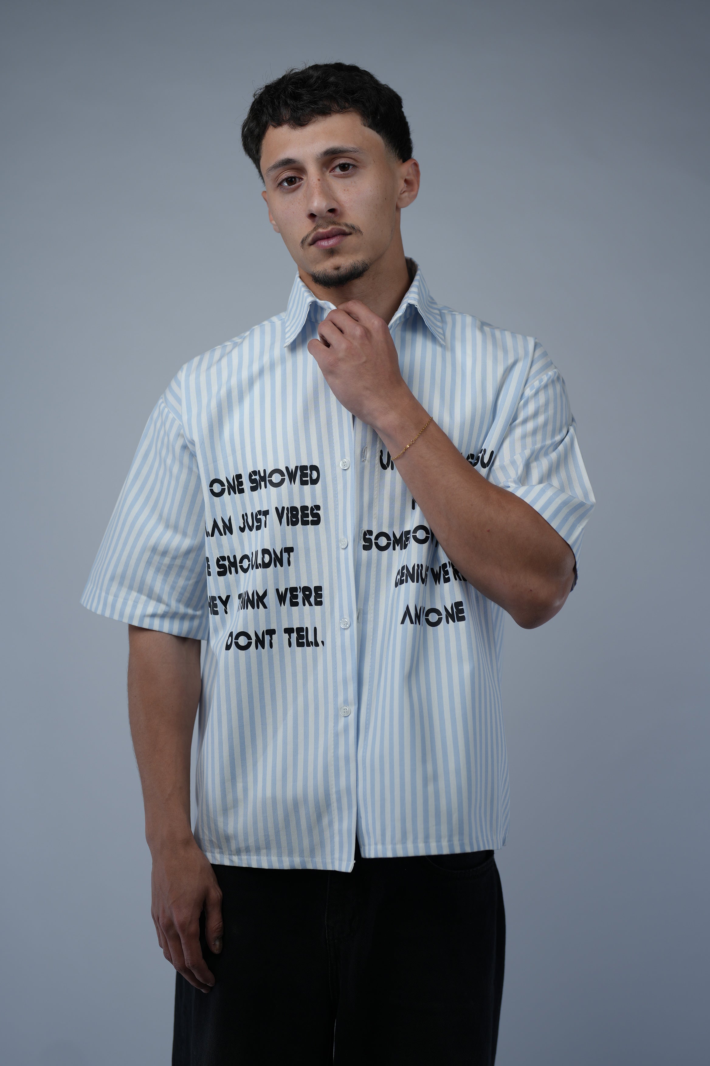 Blue Striped Boxy Fit Shirt.