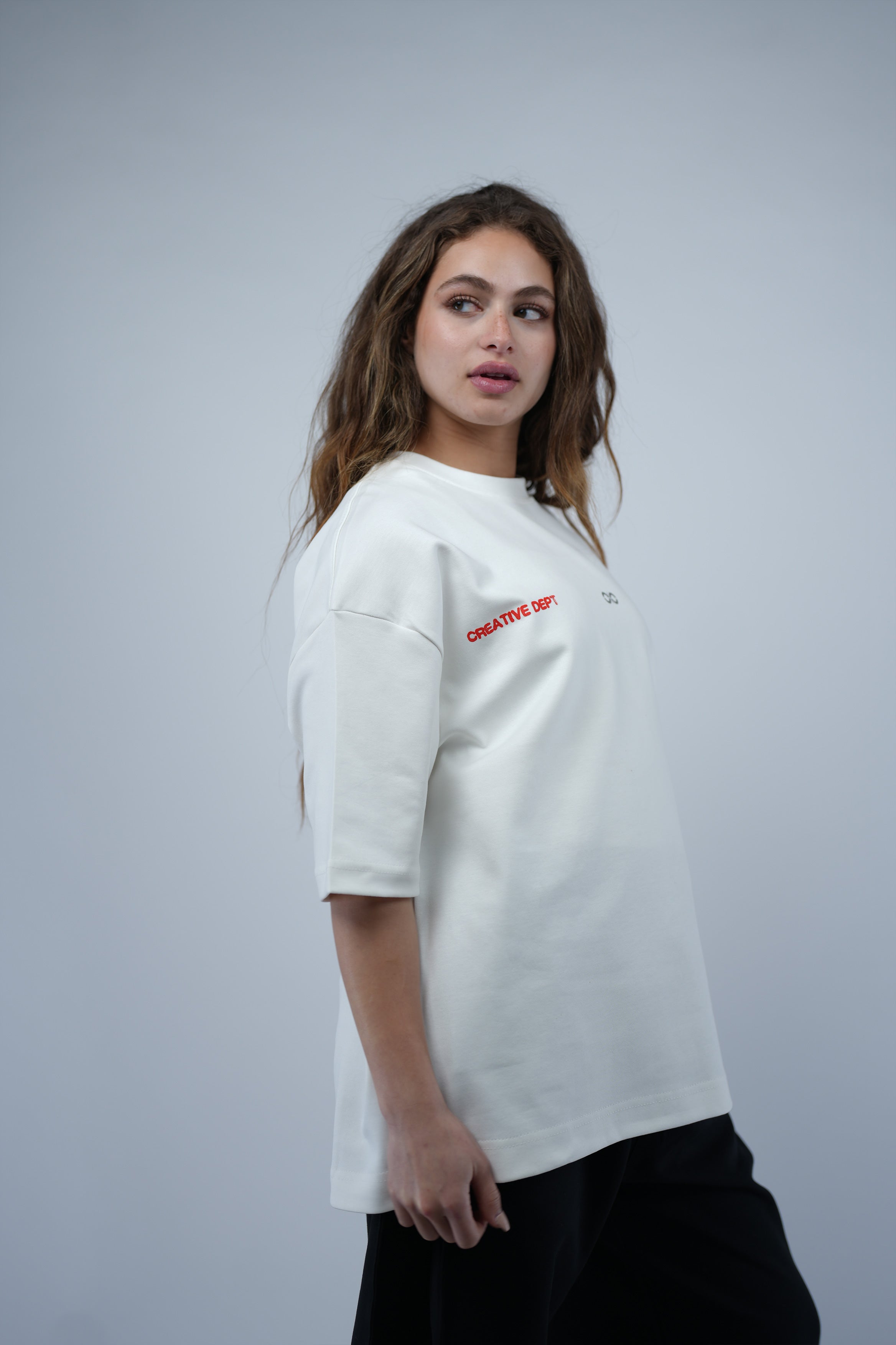White Oversized Printed Tee
