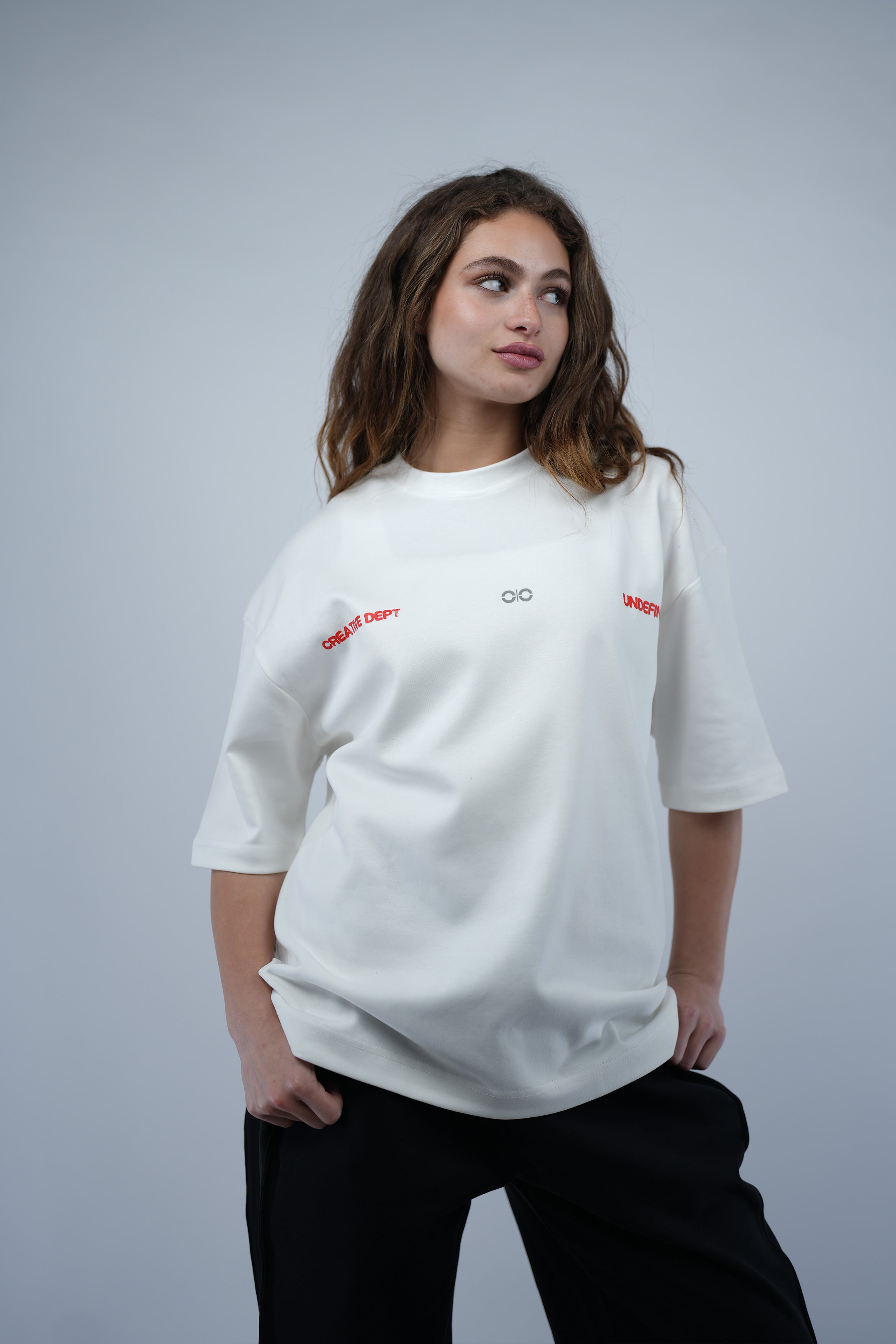 White Oversized Printed Tee