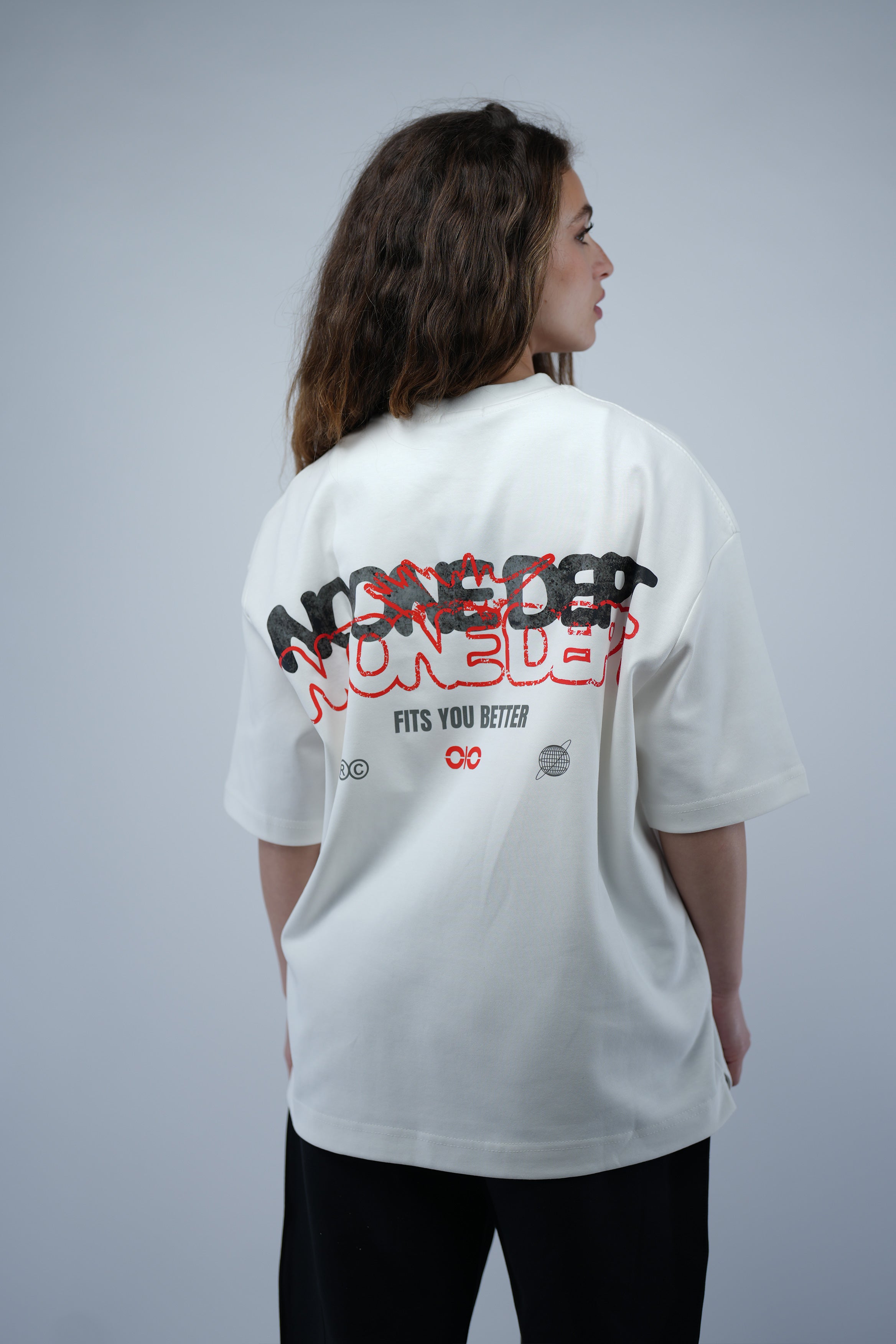 White Oversized Printed Tee