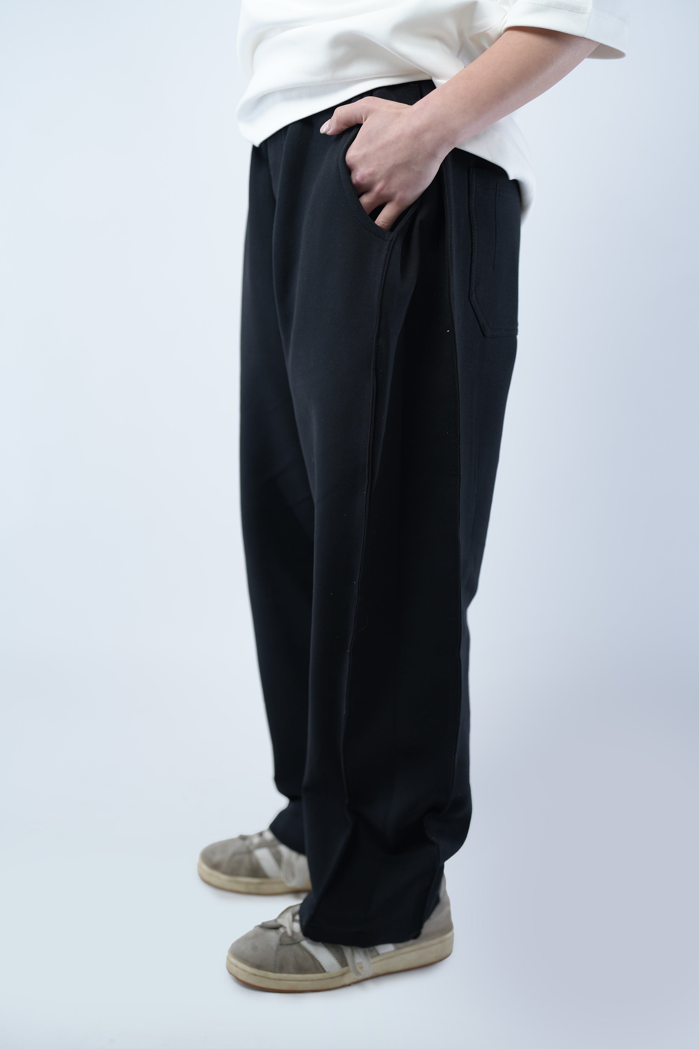 Black Side Cut Wide Leg Sweatpants