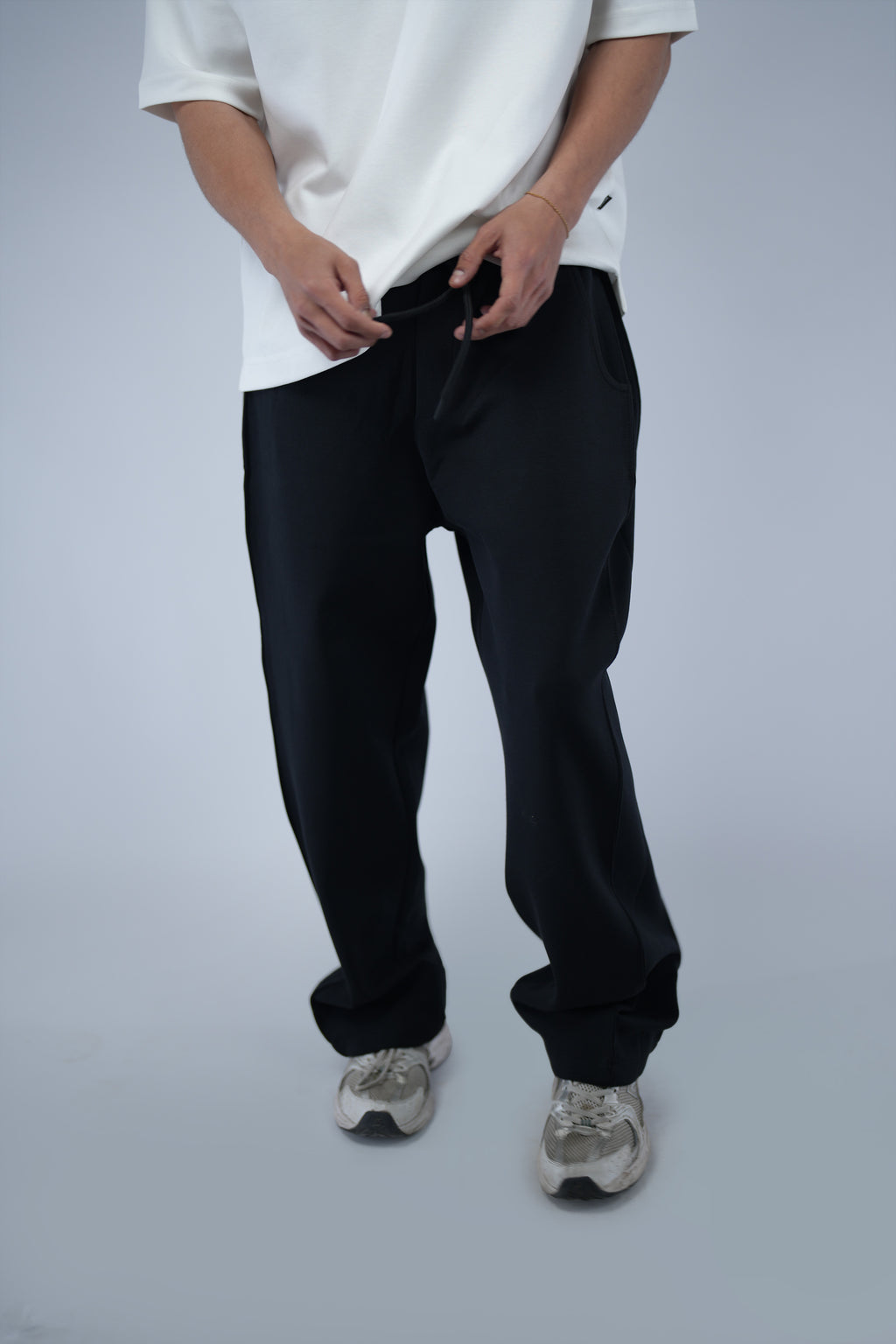Black Side Cut Wide Leg Sweatpants.
