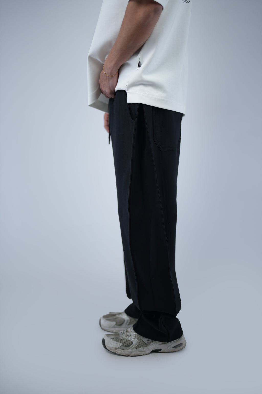 Black Side Cut Wide Leg Sweatpants.