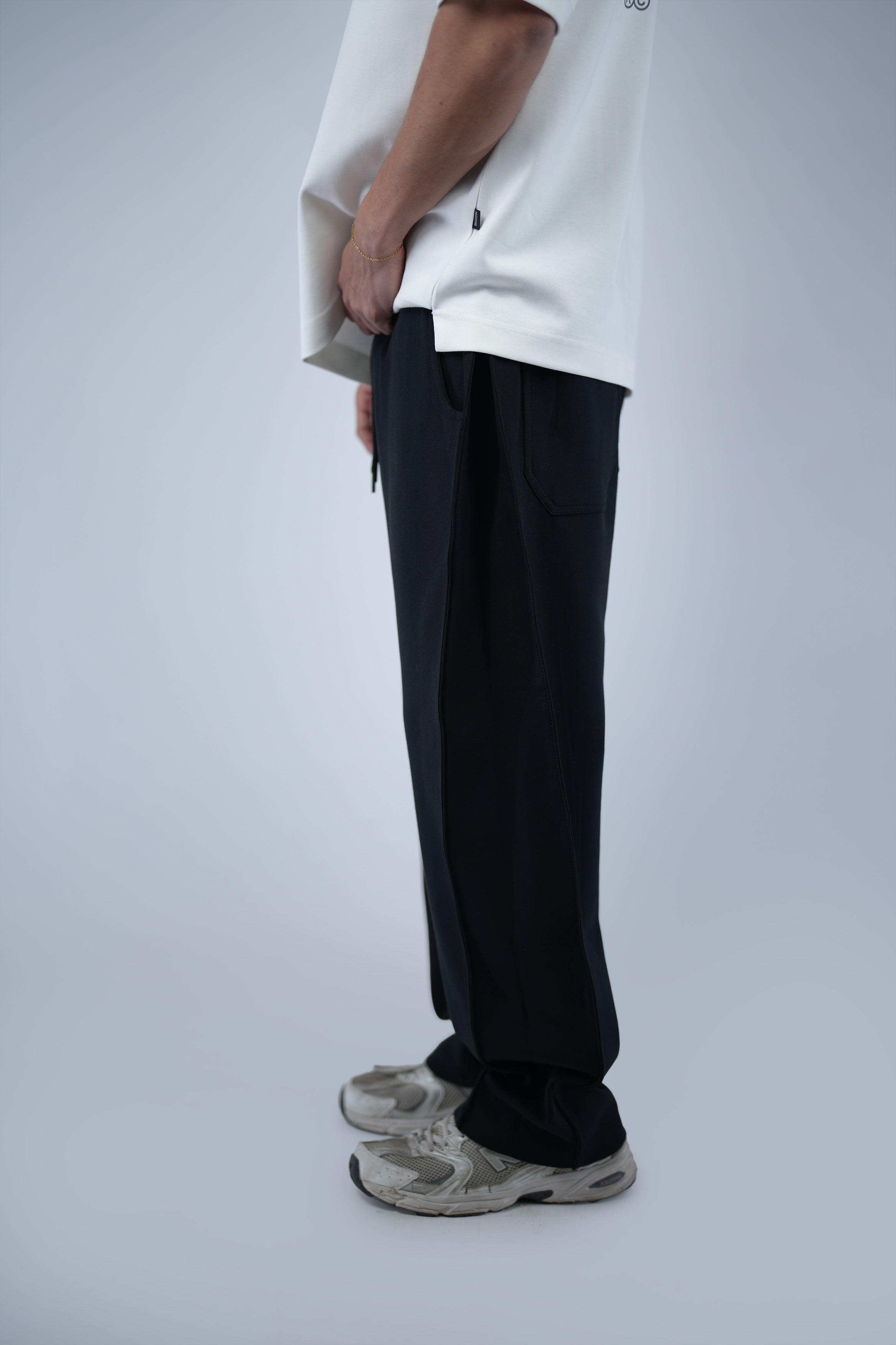 Black Side Cut Wide Leg Sweatpants.