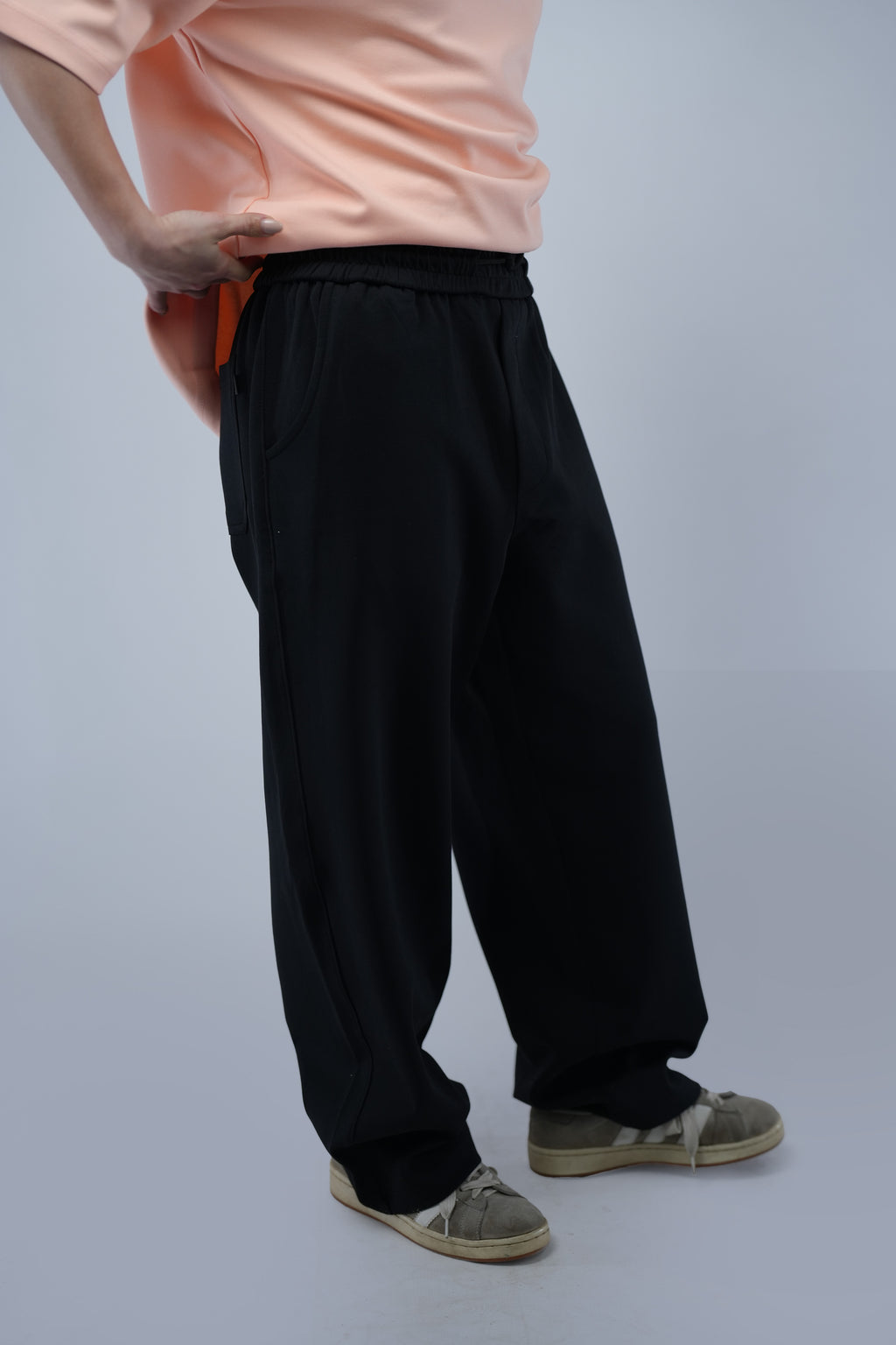 Black Blank Wide Leg  Sweatpants