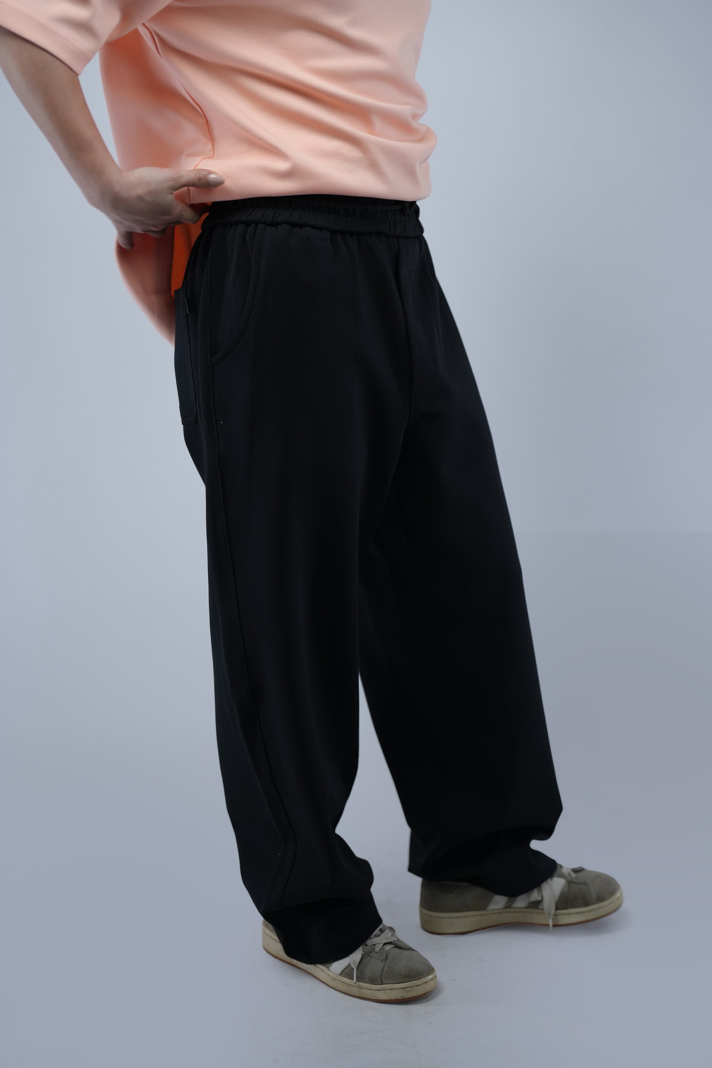Black Blank Wide Leg  Sweatpants
