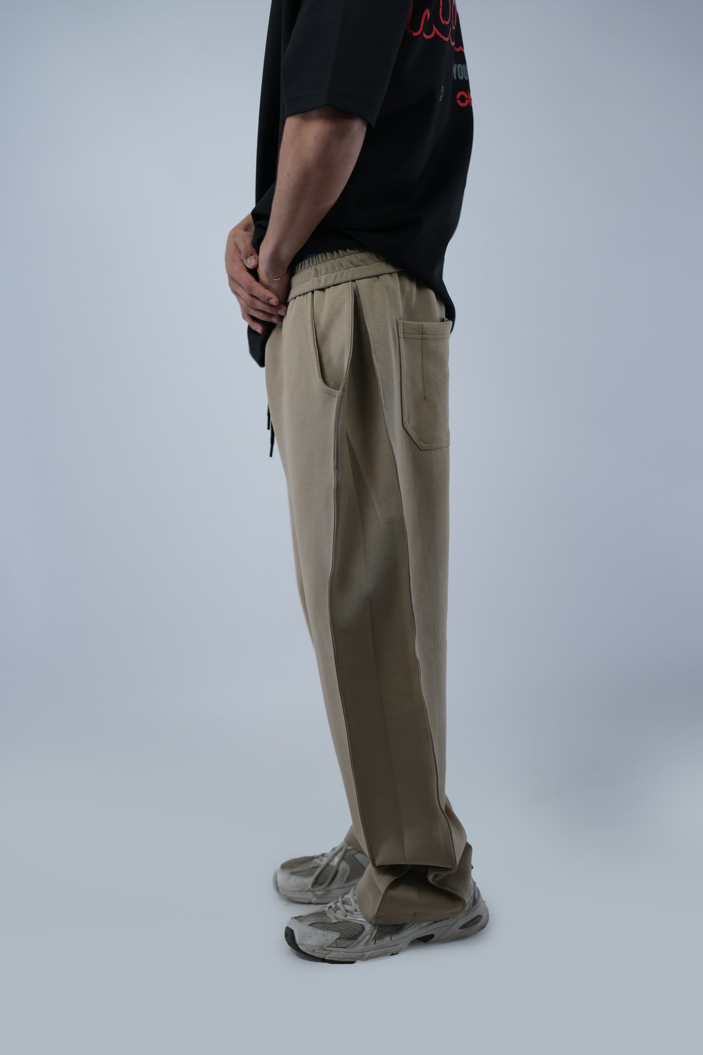 Beige Side Cut Wide Leg Sweatpants