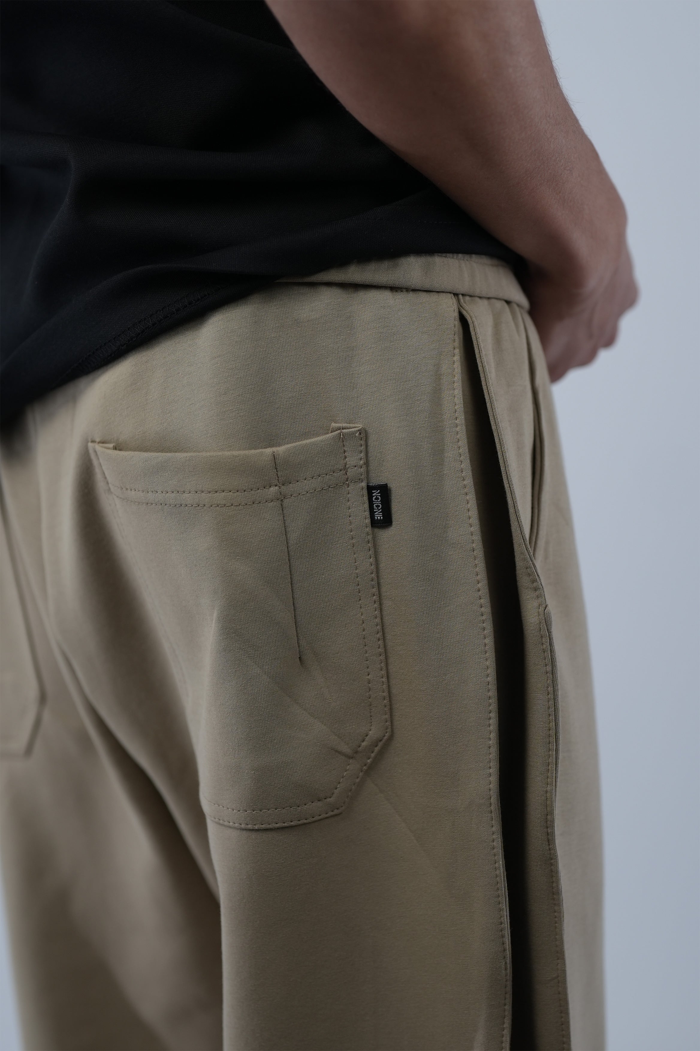 Beige Side Cut Wide Leg Sweatpants