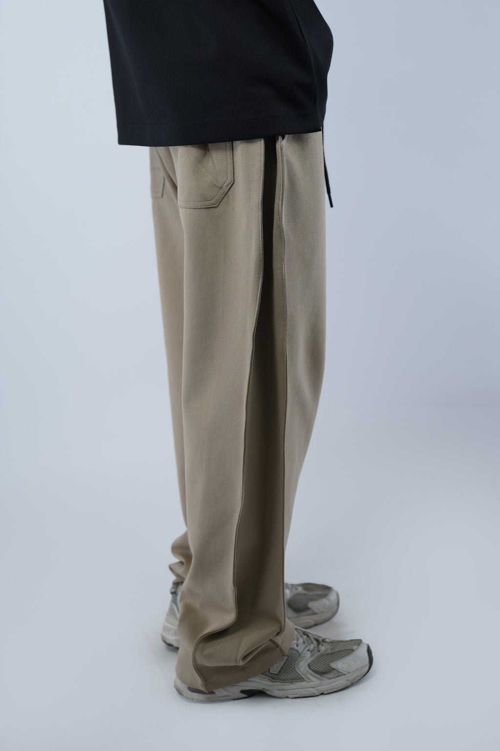 Beige Side Cut Wide Leg Sweatpants