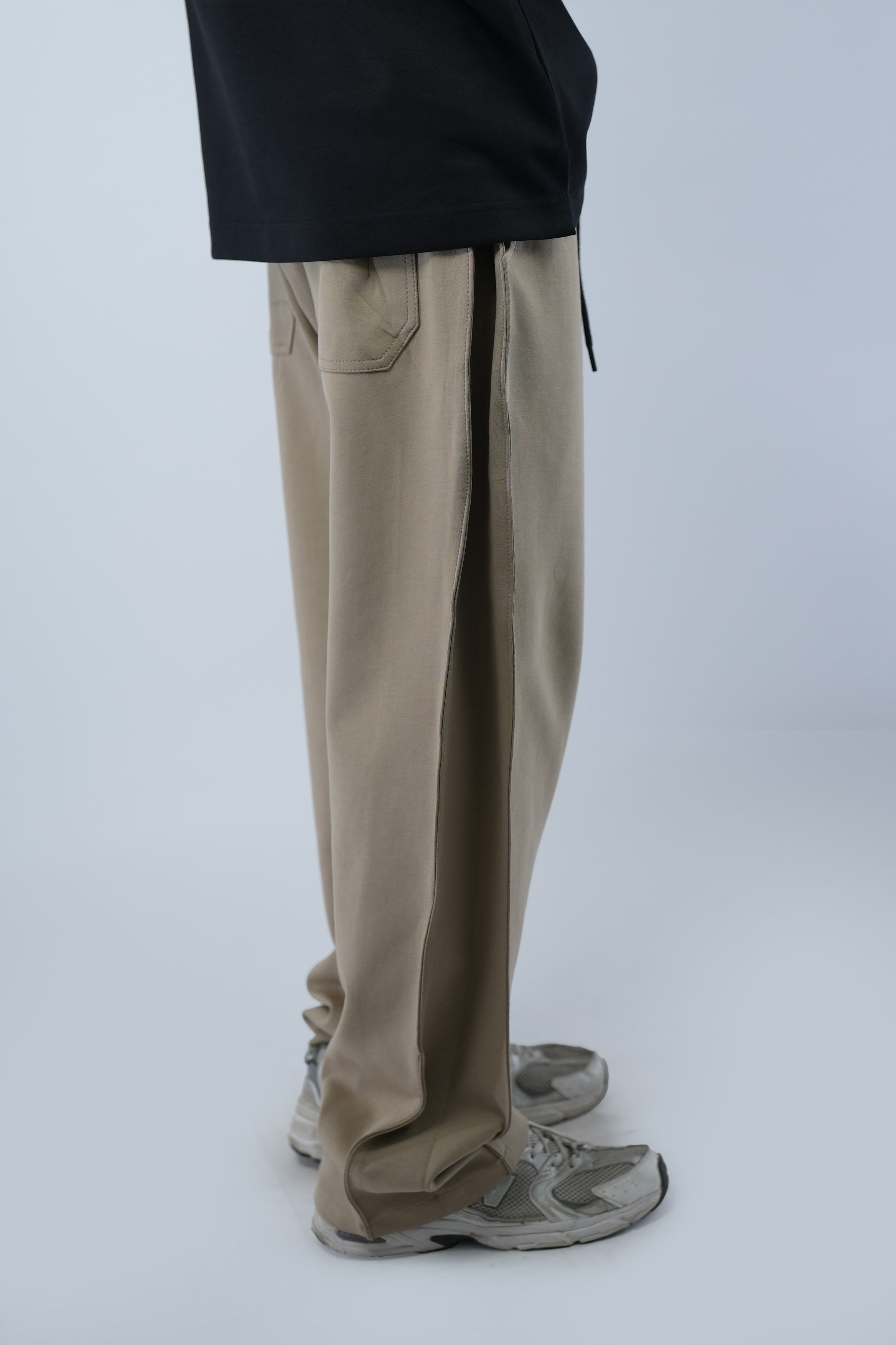 Beige Side Cut Wide Leg Sweatpants