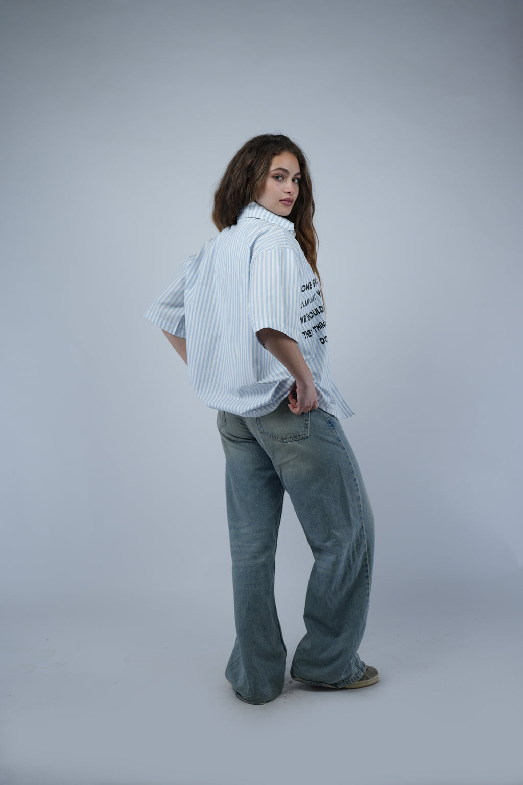 Blue Striped Boxy Fit Shirt