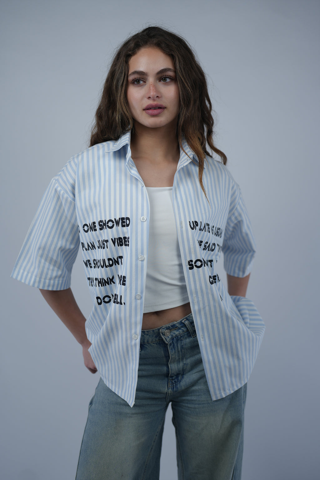 Blue Striped Boxy Fit Shirt