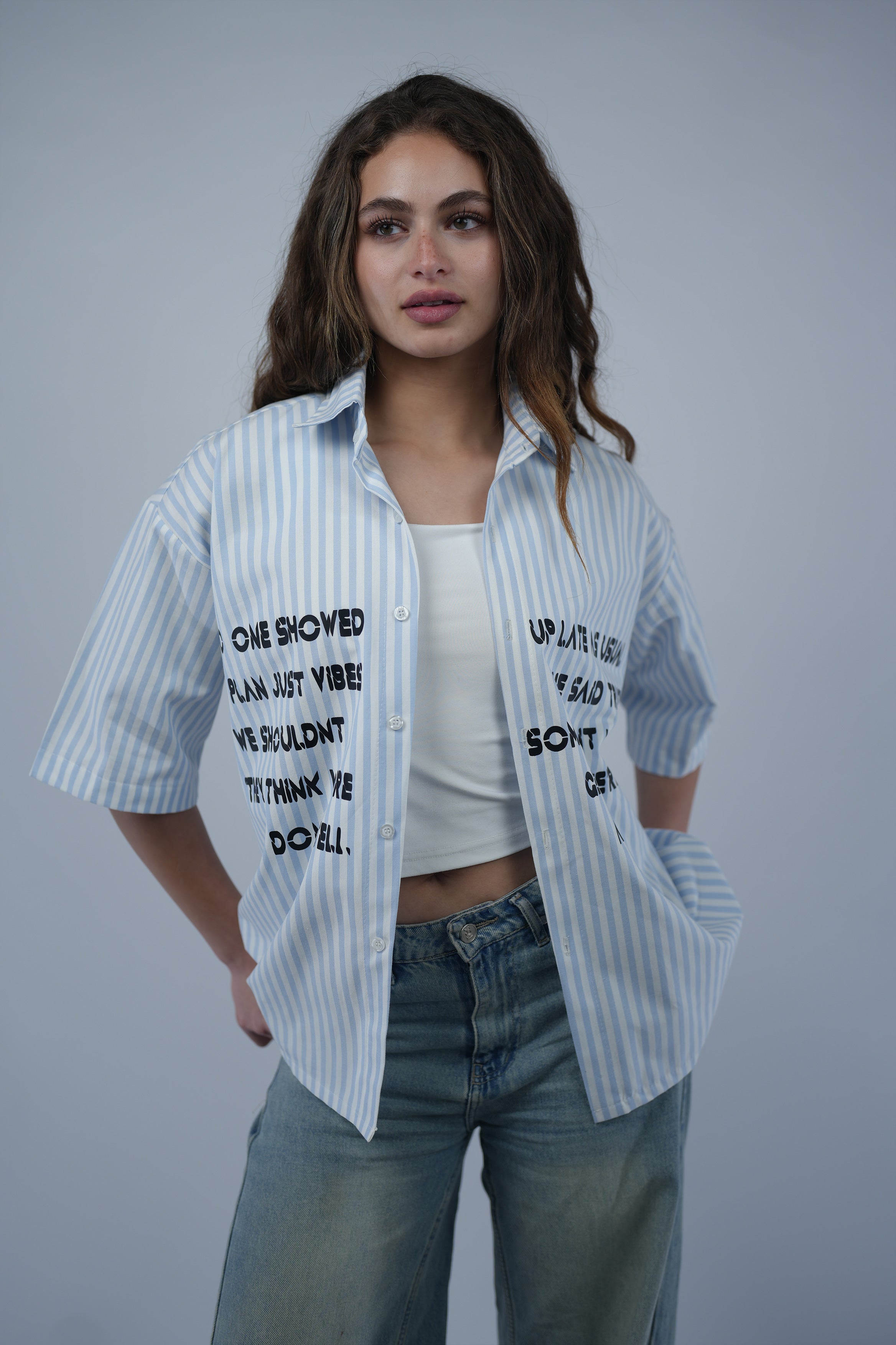 Blue Striped Boxy Fit Shirt