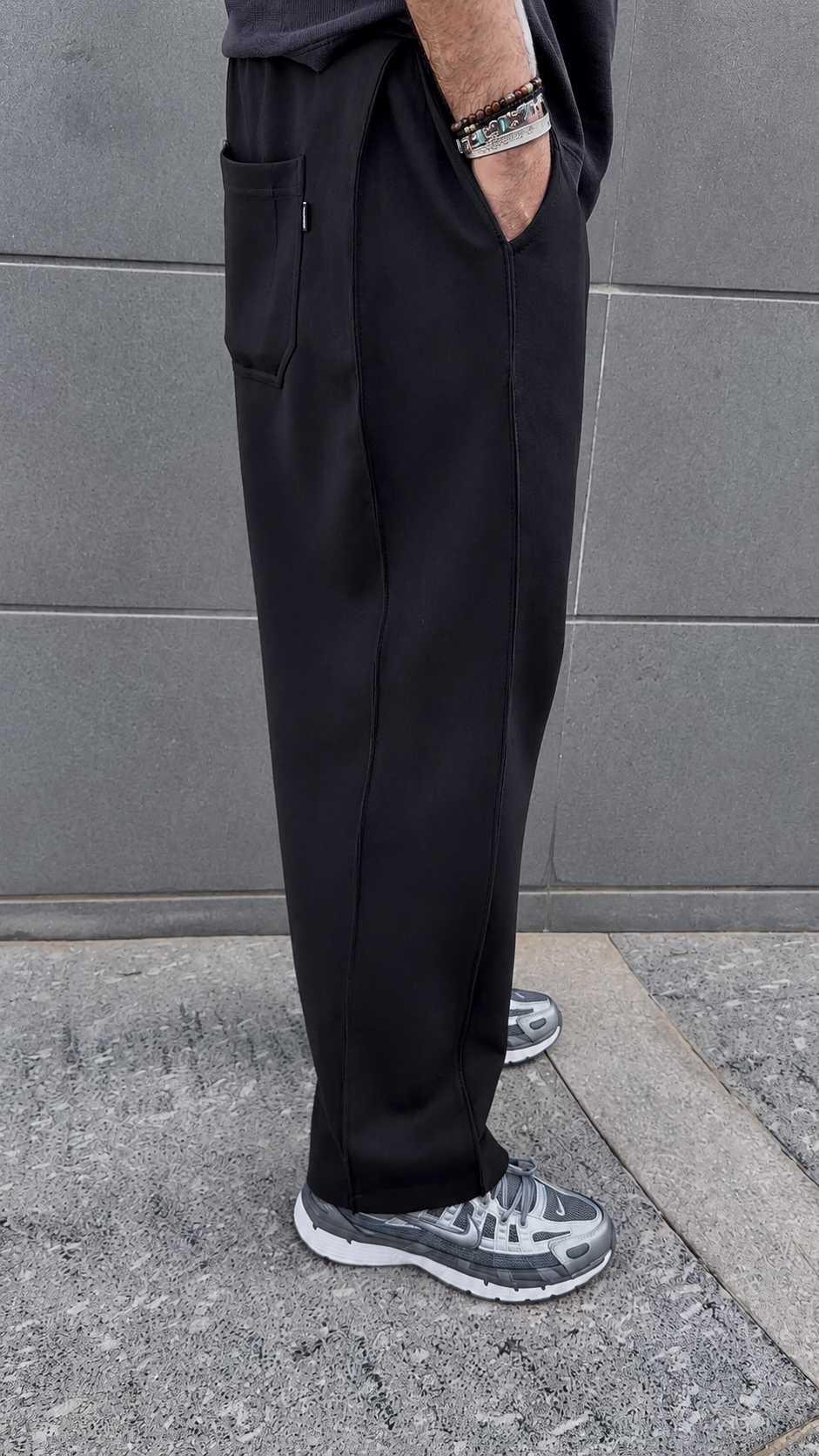 Black Side Cut Wide Leg Sweatpants.