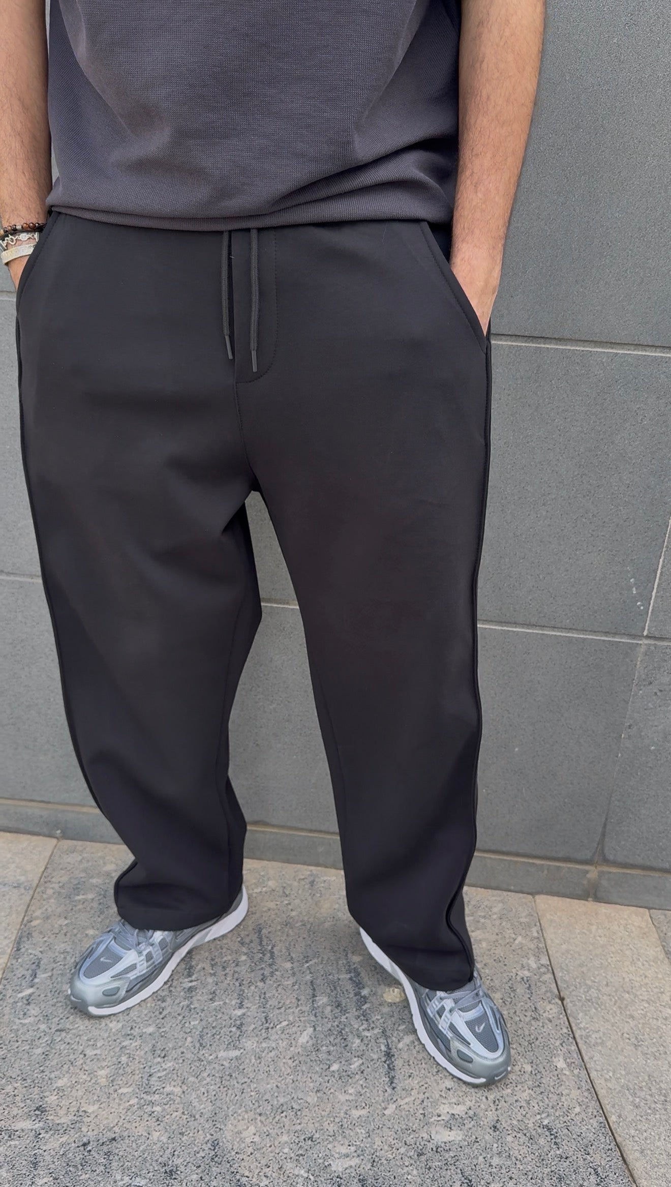 Black Side Cut Wide Leg Sweatpants.