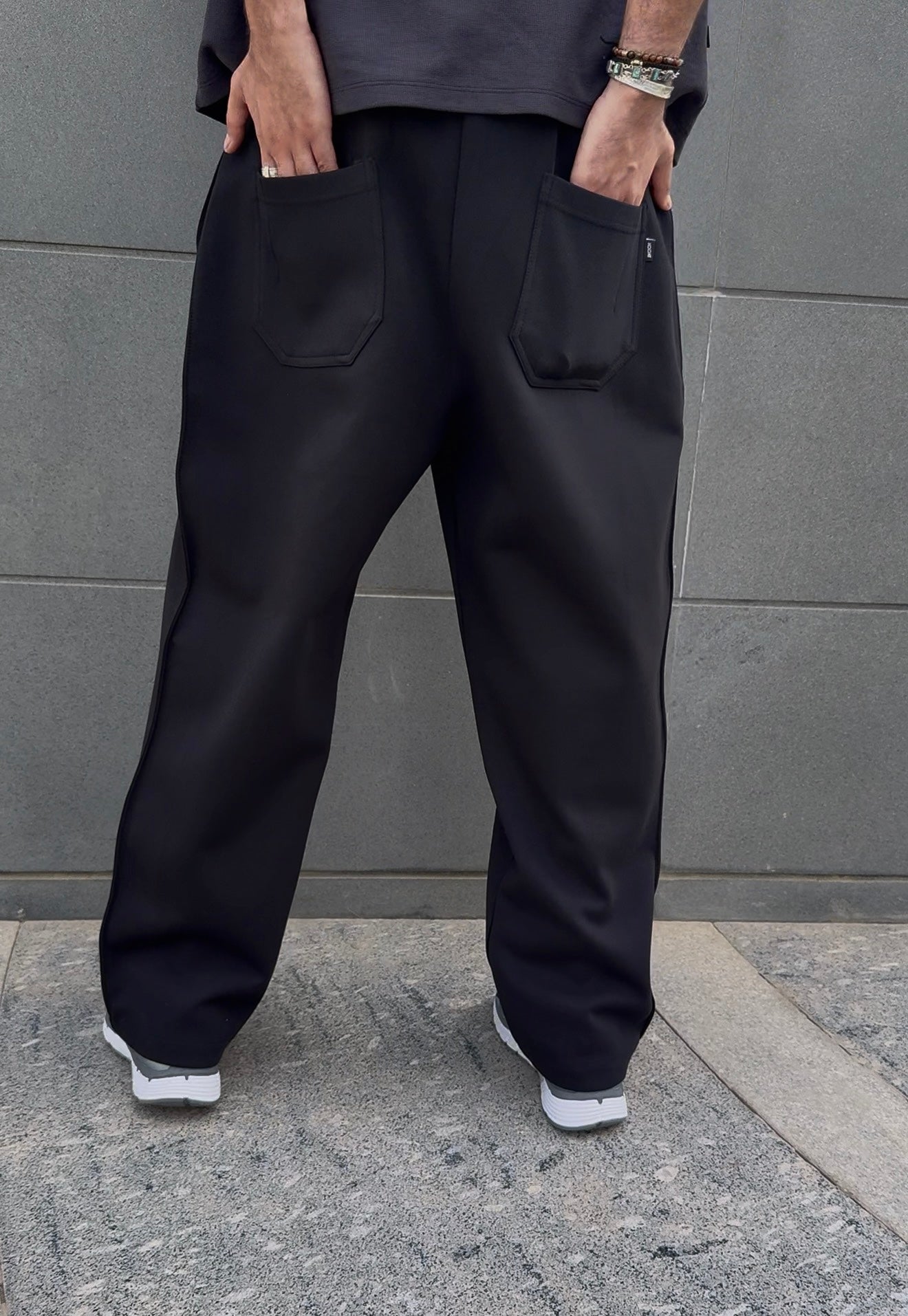 Black Side Cut Wide Leg Sweatpants.